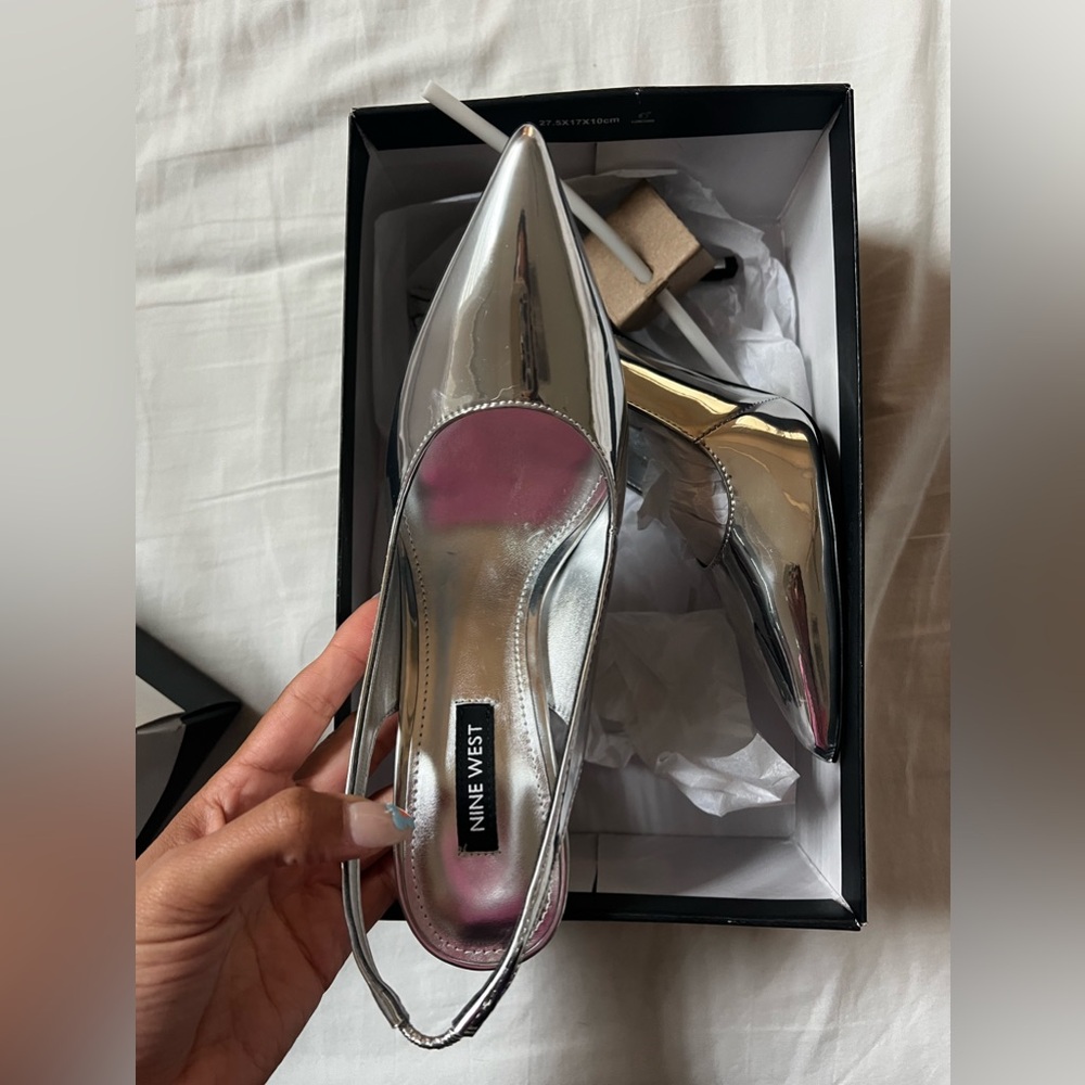 Nine West metallic silver slingback pump